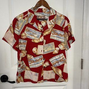 Caribbean Joe Women's Floral Hawaiian Shirt Red Medium